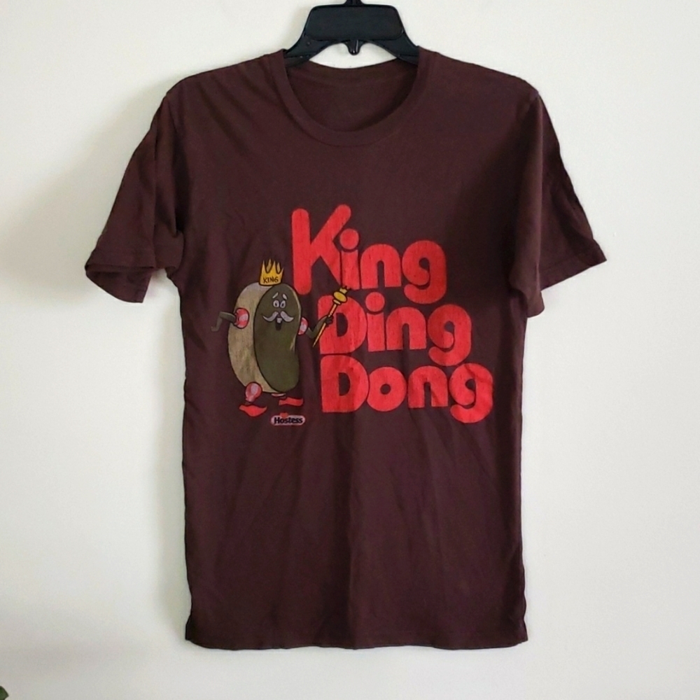 King ding dong graphic tee shirt, brown, snacks, hostess, women's size small